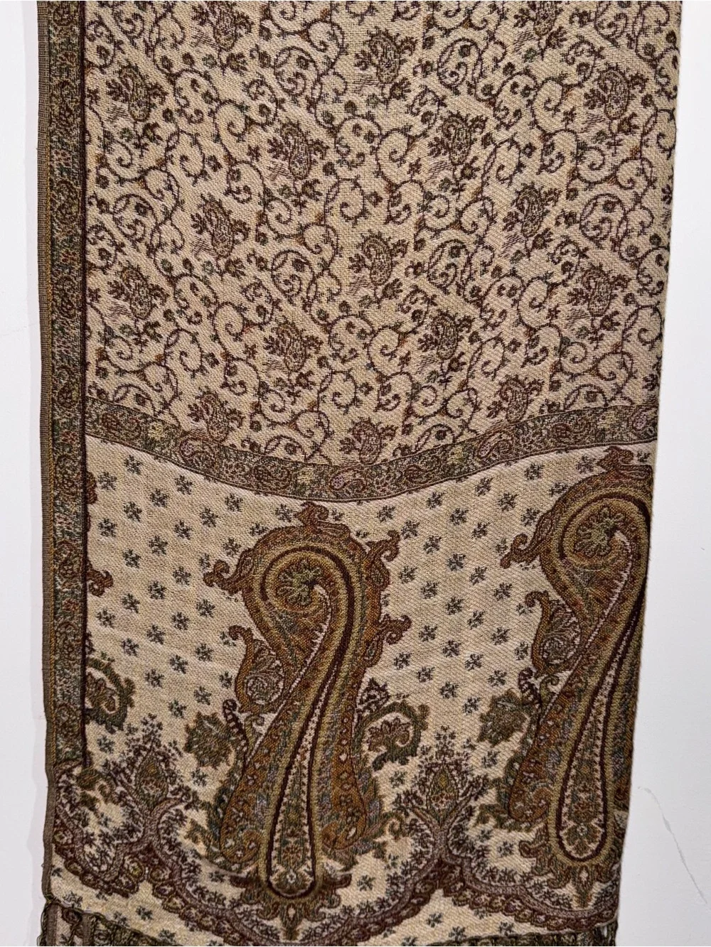 Pashma Cashmere Silk Reversible Paisley Fringe Scarf Shawl Italy 27x68